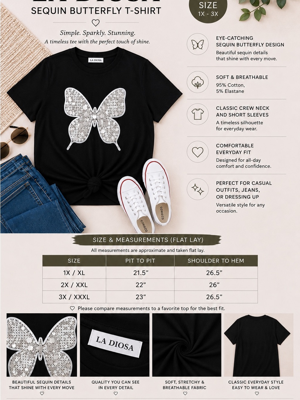 Black Sequin Butterfly Short Sleeve Tee
